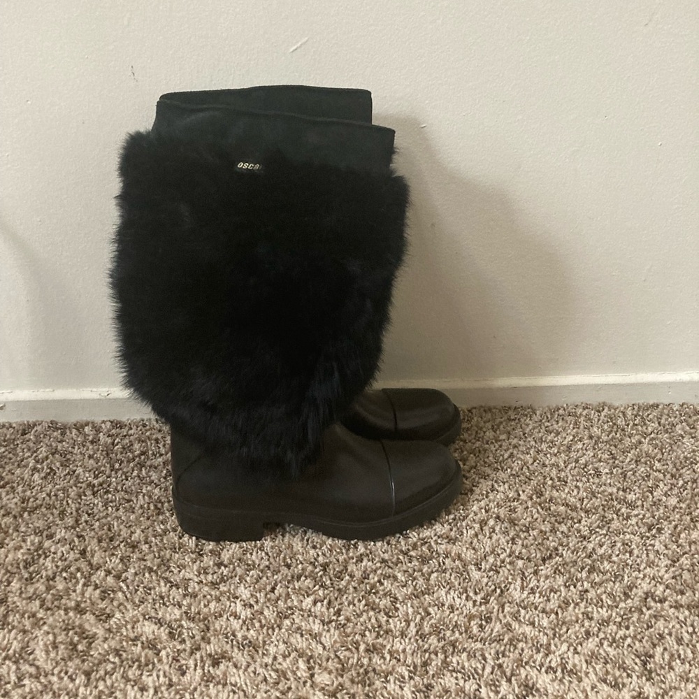 Black fur rubber boots